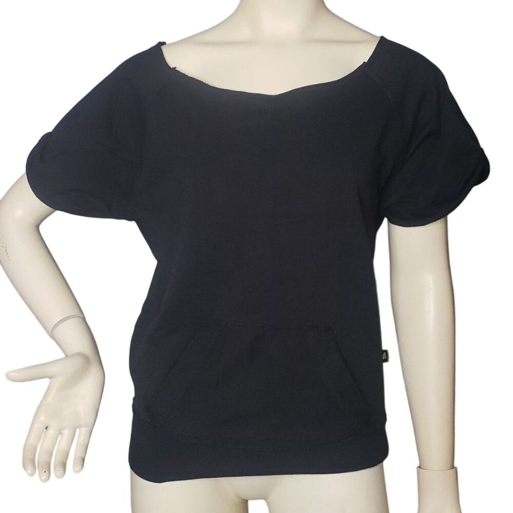 Y2K SELF ESTEEM Black Scoop Neck Front Pocket T Shirt Womens Size Large